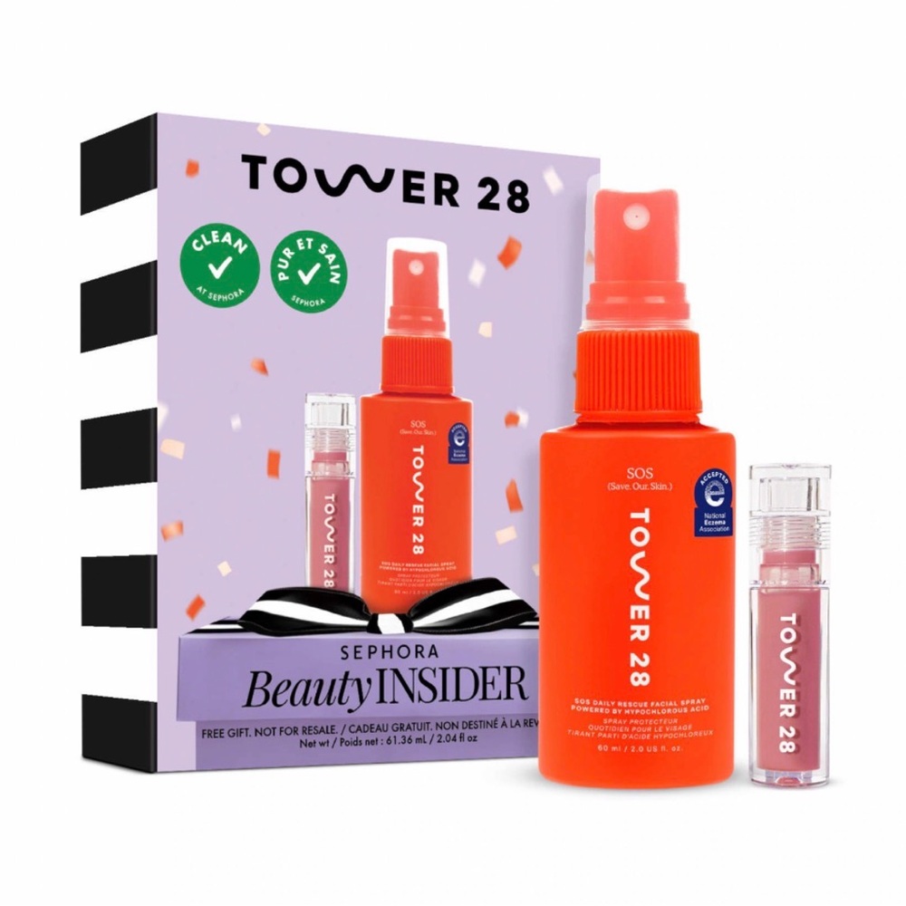 Tower 28 ShineOn Pistachio Lip Jelly SOS Daily Rescue Facial Spray Travel Size
